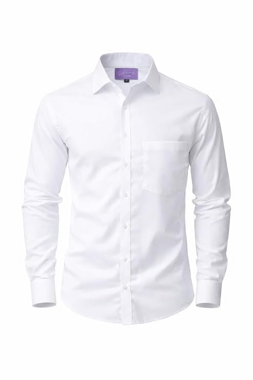 Ashwary Men's Full Sleeve Formal Shirt, Cotton Blend (White)